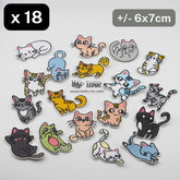 Set of 18 Iron on Cats Patches +/- 6/7cm